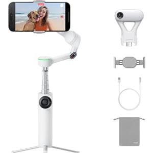 Insta360 Flow 2 Pro Tracker IA Pack Bianco -Innovativo Gimbal IA per smartphone, con Apple DockKit, modalità Tracciamento infinito 360°, treppiede/selfie stick integrati, perfetto per vlog/viaggi