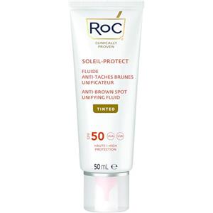 RoC Crema Solare Soleil-Protect, Fluido Unificante Tintato Anti-Macchie Marroni SPF 50 | Idratante per il Viso con Vitamina C | 50 ml