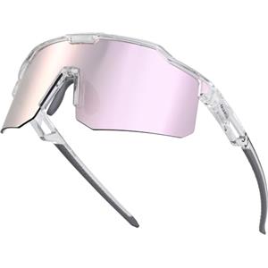 MIAROZ Occhiali da sole da cricket uomo e donna: occhiali sportivi avvolgenti con montatura in TR90 - occhiali da sole con visiera con protezione UV400 per ciclismo e golf (Rosa)