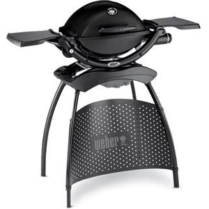 Weber Q1200 Barbecue a Gas con Supporto, Superficie di Cottura 43 x 32 cm, BBQ Portatile, 1 Bruciatore, Griglia in Ghisa Smaltata in 2 Pezzi, Termometro sul Coperchio, Nero (51010353)
