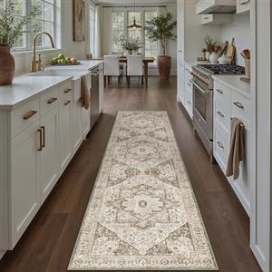 HUGEAR Vintage Passatoia Tappeto Corridoio Marrone Tappeti 60x240cm Cucina Antiscivolo Lavabile in Lavatrice Tapette Camera da Letto Scendiletto Cameretta Ufficio Pelo Corto Lungo Carpet