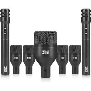 XTUGA DI7 - Set di 7 microfoni dinamici cablati per batteria (tutto in metallo), per basso basso, tom/rullante e piatti, per batteria, voce e altri strumenti, completo di clip filettata, 7 cavi audio