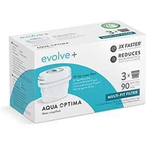 Aqua Optima Evolve+ Cartuccia Filtro per Acqua - Compatibile con Brita Maxtra, Maxtra+ e PerfectFit* - Riduce Cloro, Calcare, e Altri Impurità - 3 Filtri x 100L (3 Mesi)