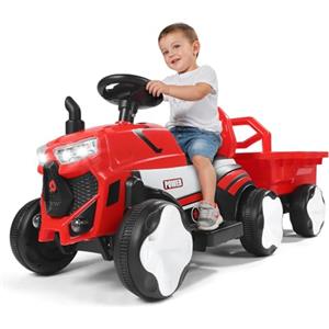 MINENICE Trattore 2 in 1 con rimorchio staccabile, moto elettrica per bambini con luci a LED, musica, carico bambini 50 kg, adatto a bambini dai 3 anni