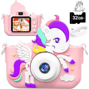 Joltix Macchina Fotografica Bambini, Joltix 2.0 Pollici Fotocamera Istantanea Bambini, 1080P HD Ricaricabile Fotocamera Digitale Bambina con Scheda 32GB, Regali per bambini dai 3 ai 12 anni (Rosa)