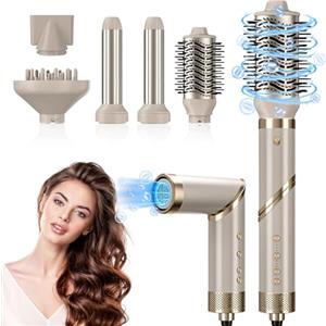 Anluomafuy Spazzola Asciugacapelli 5 in 1 Multifunzione, Ferro Arricciacapelli Ad Aria Calda, Air Styler Set con 3 Temperature, Spazzola Modellante Ad Aria per Capelli Ricci Voluminosi o Lisciati