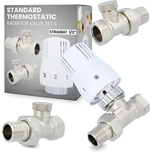 Instalguru Set di valvole termostatiche per termosifone TRV Standard II, passaggio 1/2, in ottone, controllo del riscaldamento centralizzato, set completo, testa termostatica M30 x 1,5