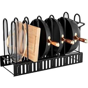 Amig - Organizzatore per Padelle - 6 Scomparti Regolabili - Acciaio Nero - Porta Coperchi e Padelle da Cucina - Dimensioni: 20 x 24 x 30 cm