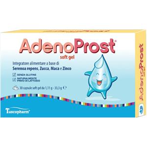 TUSCOPHARM AdenoProst 30 Soft Gel - Integratore per la Salute della Prostata con Serenoa Repens, Zucca e Maca