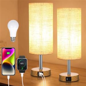 Neoglint Abat Jour da Comodino Coppia, Lampada Touch da Comodino Dimmerabile con 4 Porte di Ricarica USB,Paralume in Tessuto Bianco, Attacco E27, Include 2 Lampadine Bianco Caldo (3000K)