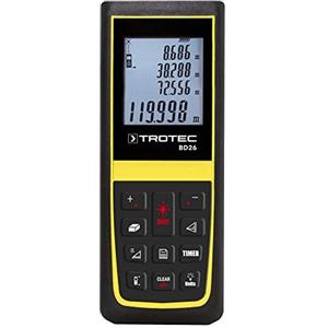 TROTEC Distanziometro laser BD26 - Misuratore di distanza digitale - Portata fino a 120 m, sensore di inclinazione 90°, IP54, livella a bolla d'aria, funzione timer, spegnimento automatico