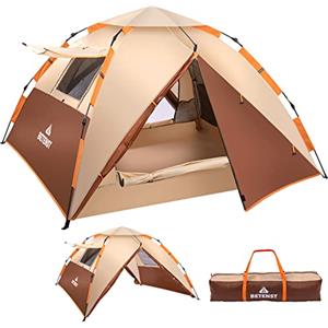 BETENST Tenda da Campeggio, Tenda Pop Up 3 Persone Famiglia Tenda a Cupola Impermeabile Antivento con 2 Porte a Rete, 2 Finestre a Rete, 2 in 1 Doppi Strati per Campeggio Escursioni Zaino in Spalla