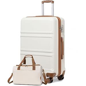 KONO set di 2 Valigie Rigida e Leggera valigia grande 74cm in ABS con 4 Ruote Rotanti e Lucchetto TSA & Borsa da Viaggio 40x20x25 Ryanair, Bianco Crema