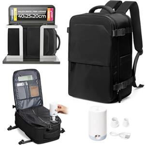 kibachev Zaino Sottovuoto Viaggio 40X20x25 Ryanair,Aereo Bagaglio a Mano 40x30x20 con Pompa Sottovuoto,Capiente Borsa Porta Pc Impermeabile Donna/Uomo Borsa da Cabina Zaini (Nero)