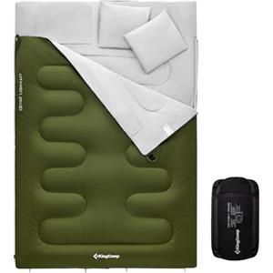 KingCamp Sacco a Pelo Matrimoniale 220x150cm -3℃-12℃ con 2 Cuscini Separabile in 2 Sacco a pelo Singola Sacco a Pelo Doppio 3 Stagioni Portatile Campeggio Leggero Comodo con Custodia
