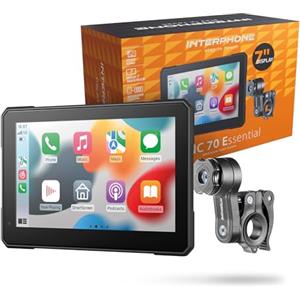 INTERPHONE SYNC70E Essential Display Moto, Schermo moto Wi-Fi e Bluetooth 7" per il mirroring dello smartphone, Attacco a manubrio tondo QUIKLOX incluso, Impermeabile IP66