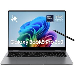 Samsung Galaxy Book5 Pro 360 16", Garanzia 3 anni, AI PC, Processore Intel Core Ultra 7 Serie 2, 16GB RAM, 1TB SSD, Display touch 3K Dynamic AMOLED 2X, S Pen, Windows 11 Home, Copilot+ PC, Gray [ITA]