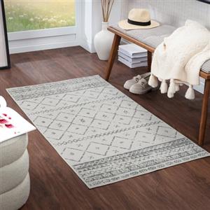 Livabliss Nagano Tappeto Salotto Moderno per Casa, Sala da Pranzo e Cucina Tappeto Geometrico Astratti Neutri Aztechi Stile Boho, leggera da Pulire, Ampio 80x220cm, White e Grey