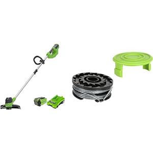 Greenworks 40V Tagliabordi a Batteria per Giardini Medi, Batteria 40V 2x 2Ah e Caricabatterie + 6m di Filo a Bobina per Tagliabordi