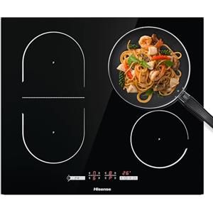 Hisense I6433C7- Piano Cottura a Induzione, 4 Zone di Cottura con Funzione Bridge, Funzione Power Boost, Timer di Cottura, Nero, 595 x 58 x 520 mm