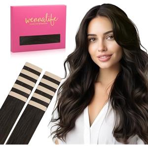 WENNALIFE Extension Capelli Veri Biadesivo, 10pz 25cm 20g Marrone Scuro Extension Biadesive Capelli Veri Lisci Remy Tape in Hair Extensions Capelli Setosi Solo per L'aggiunta di Colori