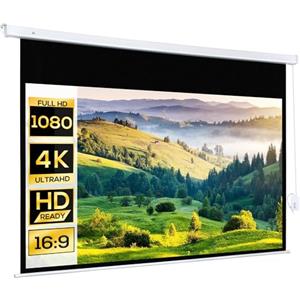 HOMCOM Telo Proiettore 100 Pollici Formato 16:9 con Montaggio a Parete o a Soffitto, Schermo per Proiezione in Plastica e Metallo con Telecomando, 247x7.5x168 cm, Bianco
