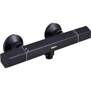 kelleria Rubinetto per doccia con termostato, miscelatore da parete, termostato, doccia con pulsante di sicurezza a 38 °C, valvola di protezione da scottature, in ottone, nero, beccuccio G1/2