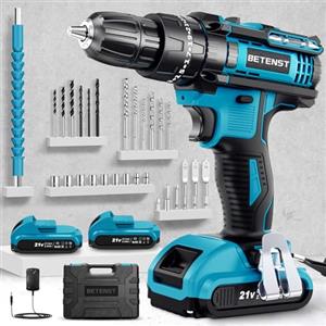 BETENST Trapano Avvitatore Batteria 21V, Avvitatore a Batteria con 2 Batterie da 2.0Ah, 42N.m Trapano Percussione, 25+3 Coppie, 2 Velocità, 14 Accessori, Luce a LED Per Fai da te, Casa e Giardino