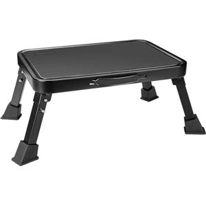 BONTEC Sgabello pieghevole, capacità di carico 150 kg, pedale largo antiscivolo, scala in metallo, maniglia portatile, piedini in gomma, design pieghevole, per camper, cucina, bagno, nero