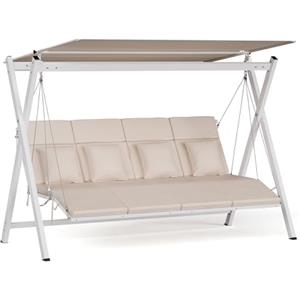 Blumfeldt FlexiSwing - Dondolo da Giardino, 4 Posti, Schienale & Tettuccio Regolabili, Telaio in Acciaio Verniciato, 320kg, Cuscini Spessi, Resistente alle Intemperie