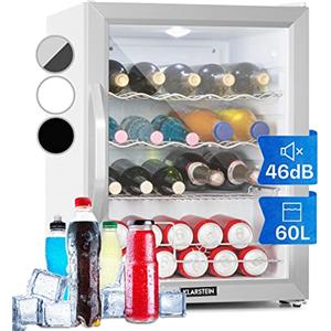 KLARSTEIN Mini Frigo Bar Portatile per birra, Ufficio, Camera, con Porta in Vetro e Ripiani Rimovibili, 0-13°C, 60L