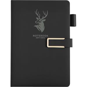 OFFCUP Taccuino A5 a Righe, Quaderno 320 Pagine, Quaderni con Copertina Rigida in PU, Carta Spessa da 80 g/m², Diario con Design ad Alce per Ufficio Scuola Lavoro Scrittura Apprendimento Viaggi -Nero