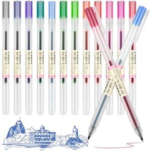 OFFCUP Penne a inchiostro gel, 12 penne a sfera a inchiostro liquido, punta fine da 0,5 mm, penne gel in stile giapponese, per scrivere e diari, cancelleria per casa, scuola, ufficio (multicolore)