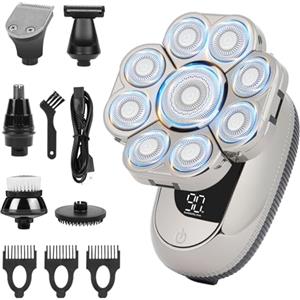 OFFCUP Rasoio calvo da uomo, 9D elettrico professionale, asciutto e bagnato, 6 in 1, staccabile, rasoi impermeabili IPX6, ricarica USB, tagliabarba LCD