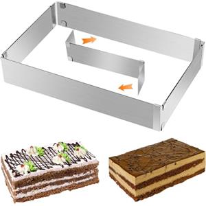 But Oswetf Stampo Rettangolare Torta, Telaio di Cottura Teglia Stampi Coppa Pasta di Acciaio Inox Alta 5 cm, Set di Anelli per Torta Rettangolare Regolabile, Coppapasta Tortiera da Forno per Torte Dessert DIY
