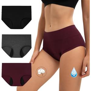 INNERSY Slip Mestruali Donna Flusso Abbondante Nere Mutande Ciclo Mestruale Vita Alta Pacco da 3 (S, 3 Nero)