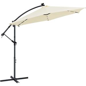 Juskys Ombrellone a braccio libero Brazil 300 cm illuminazione LED e solare e manovella - protezione UV idrorepellente pieghevole - ombrellone da mercato - grigio/crema