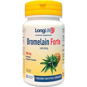 LongLife Bromelain Forte 500 mg - Integratore Drenante e Digestivo in 30 Compresse, Adatto a Vegetariani e Vegani