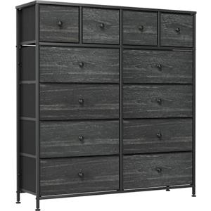Clevich Cassettiera con 12 Cassetti, per camera da letto, cassettiera industriale, struttura in metallo, superficie in legno, cassetti in tessuto, per Corridoio, Cameretta, Soggiorno (Nero)