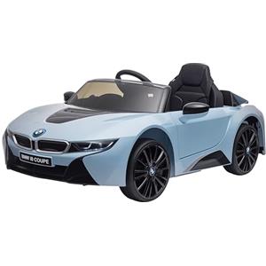 HOMCOM Macchina Elettrica per Bambini 3-8 anni 6V Licenza BMW I8 Coupé, Auto Elettrica per Bambini con Fari, Musica e Telecomando in PP e Metallo, Velocità Massima 3km/h, 115x72.5x46cm, Blu