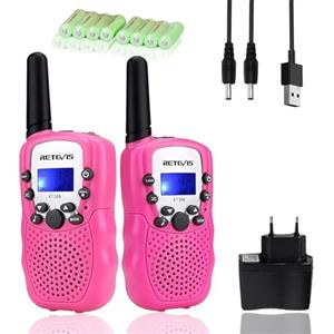 Retevis RT388R Walkie Talkie Bambini Ricaricabile, con Caricabatteria e Batteria, Giocattoli Natale per Ragazze Raggio Regalo Torcia VOX per Avventure Esterne Campeggio Escursionismo (1 Coppia, Rosa)