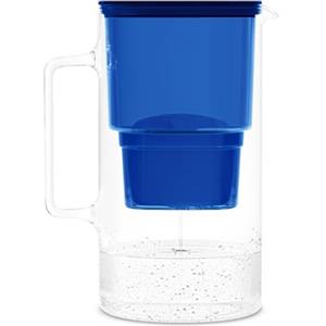 Wessper Caraffa Filtrante in Vetro 3L con 1 Cartuccia | Ricambio per Dafi Unimax Aquaphor A5 BRITA Maxtra+ PHILIPS AWP212/10 | Elimina Cloro, Impurità e Metalli Pesanti | Blu