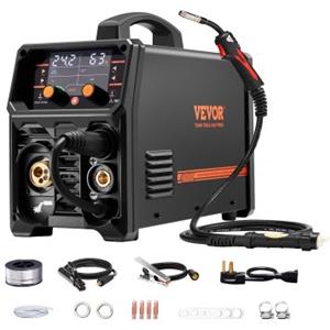 VEVOR Stazione Saldatura MIG Corrente Uscita 250 A, Saldatrice MIG Sinergica Portatile Senza Gas MIG Gas MMA Lift TIG MIG PLUSE 5 in 1 IGBT Tecnologia Inverter Schermo LCD, Torcia Lift TIG Non Inclusa