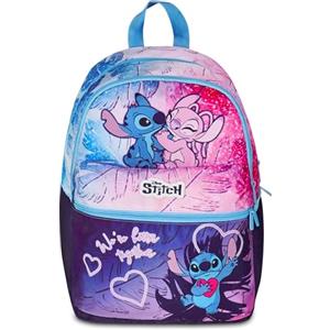 Seven Zaino Lilo & Stitch Doppio Scomparto, Blu, Tasca Frontale con Zip e Tasca per Borraccia, Bambina, Scuola Elementare