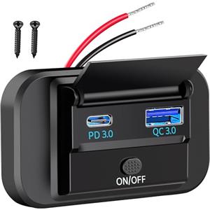 Tunejoy Dual Presa USB per Caricabatteria da Auto 12V/24V USB Pannello Presa di Ricarica 20W PD3.0 e QC3.0 18W per Camper Barche e Moto Marine 67 * 38 * 17mm