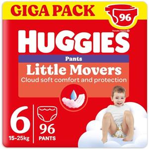 Huggies Little Movers Pannolini Mutandina Taglia 6 (15-25 Kg), Ultra assorbente, Protezione completa, 96 Pz