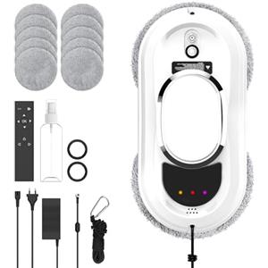 SWBSLL Robot Lavavetri 5600Pa, Robot Pulisci Vetri con 3 Modalità di Pulizia, Sistema di Sicurezza, Rilevamento Intelligente dei Bordi, Telecomando e 10 Panni in Microfibra, per Vetri e Superfici Lisce