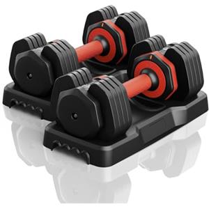 Moziel Set di manubri regolabili, coppia di pesi da 11 kg/24,5 kg, impugnatura antiscivolo con meccanismo di bloccaggio di sicurezza per attrezzi da palestra in casa (Rosso 11kg x2)