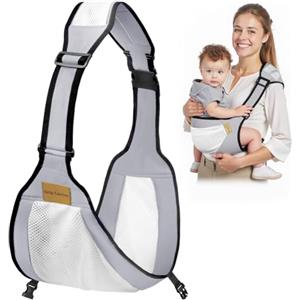 AOOWU Fascia Porta Bambino, Traspirante Laterale Fascia Neonato, Fascia Porta Bebe Regolabile, Portatile Ergonomico Marsupio Neonato, per 0-36 Mesi, Capacità di Carico Massima di 25 Kg