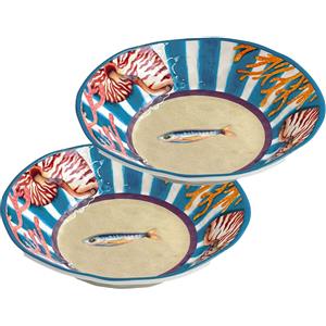 Rose & Tulipani Litorale - Set di 2 Piatti Fondi in Melamina da 21cm per Pranzi all'Aperto